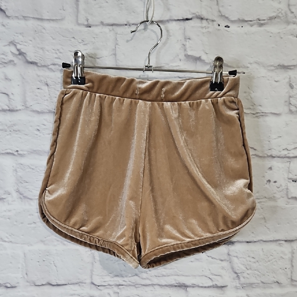 Nasty Gal Tan Velvet Athletic Shorts